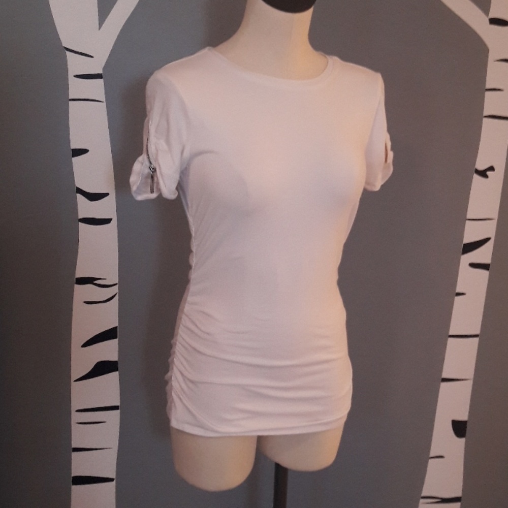 White ruched Michael kors zipper sleeve top
